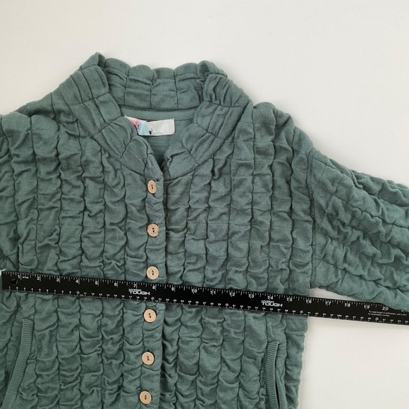 Free People Beach Sunny Cardigan XS Green Bomber Grid Textured Boho Comfy - Picture 5 of 10